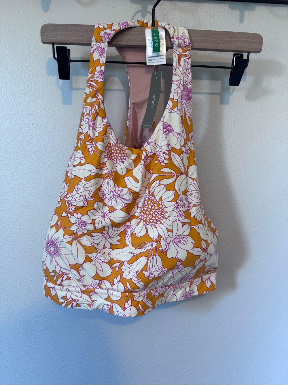 NEW J. Crew Floral swim top in Mustard Yellow and White floral racerback Size 20